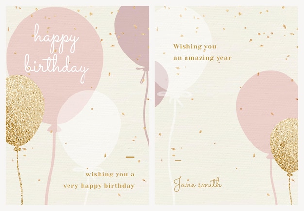 Free Vector Online Birthday Greeting Template Vector With Pink And Gold Balloon Illustration Set