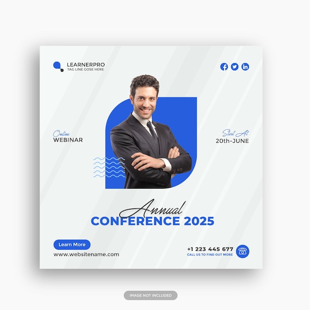  Online business conference instagram post template or square flyer template vector