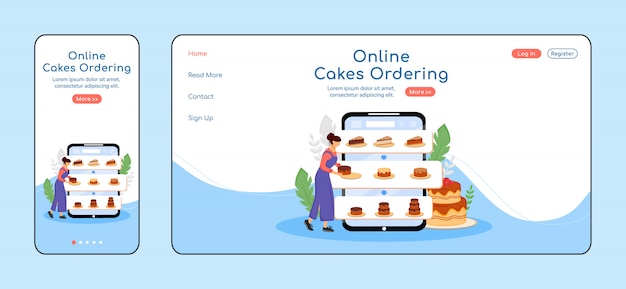 Premium Vector Online Cakes Ordering Adaptive Landing Page Color Template Pastry Shop Mobile And Pc Homepage Layout Bakery Order One Page Website Ui Desserts Assortment Webpage Cross Platform