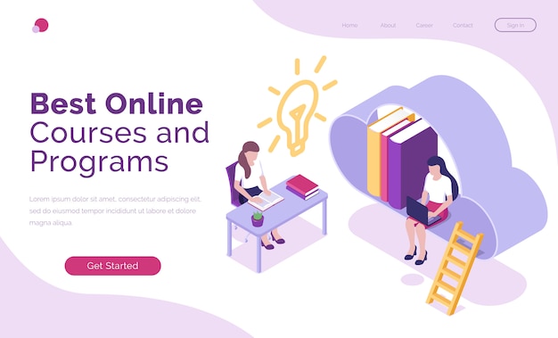 Free Vector | Online courses and programs isometric landing page