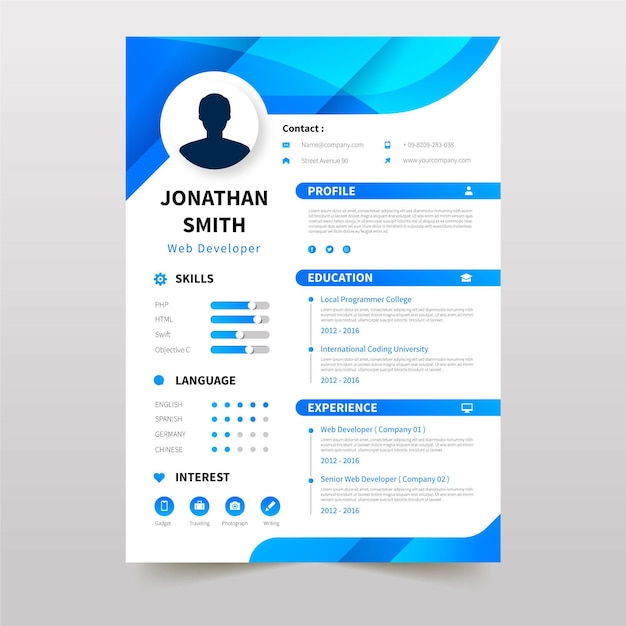 Free Vector | Online curriculum vitae template with blue elements