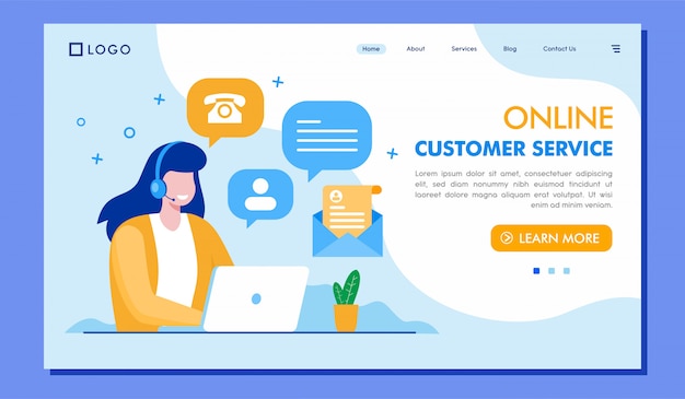 Premium Vector | Online customer service landing page ...