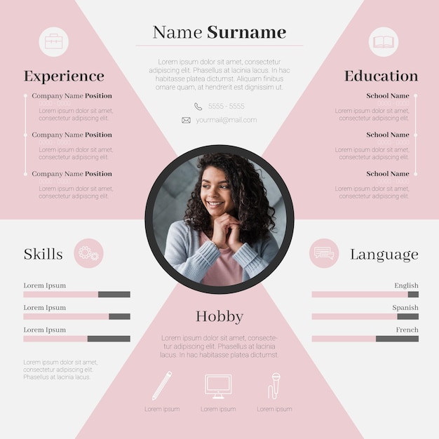 Online cv template with photo Premium Vector