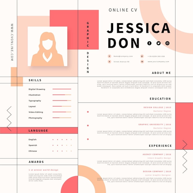 Free Vector | Online cv with photo and minimalist elements