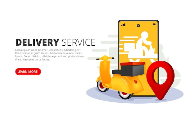 Online delivery service web banner. mobile app for delivery vector illustration. Premium Vector