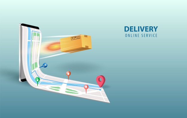 Online delivery smartphone concept idea.fast respond delivery package shipping on mobile. Premium Ve