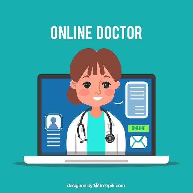 Online doctor concept with female doctor in\
laptop