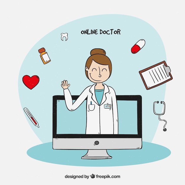 Online doctor concept with female doctor