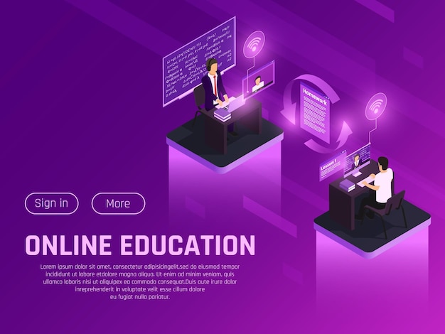 Download Online education glow isometric composition with clickable ...