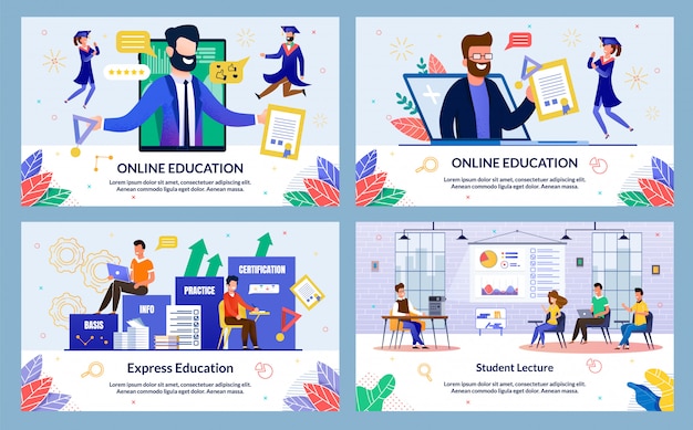 Online education illustration set in flat style Premium Vector