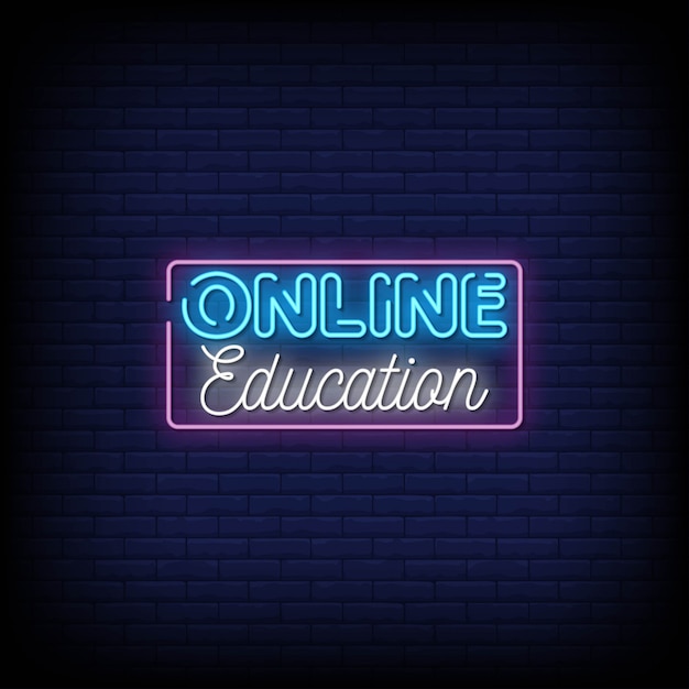 Premium Vector | Online education neon signs style text