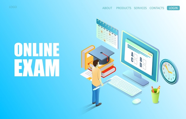 Premium Vector | Online exam vector website template, web page and ...