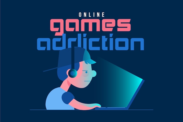 Online games addiction concept  Free Vector