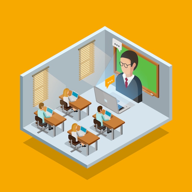 Online learning room concept Free Vector