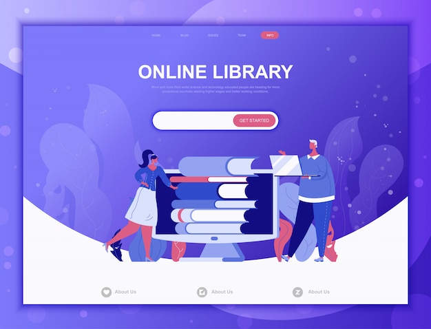 Premium Vector | Online library flat concept, landing page web template