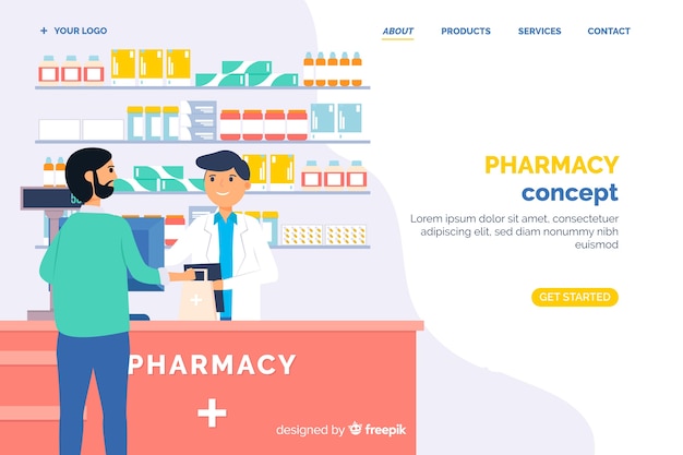 Online pharmacy landing page template Free Vector