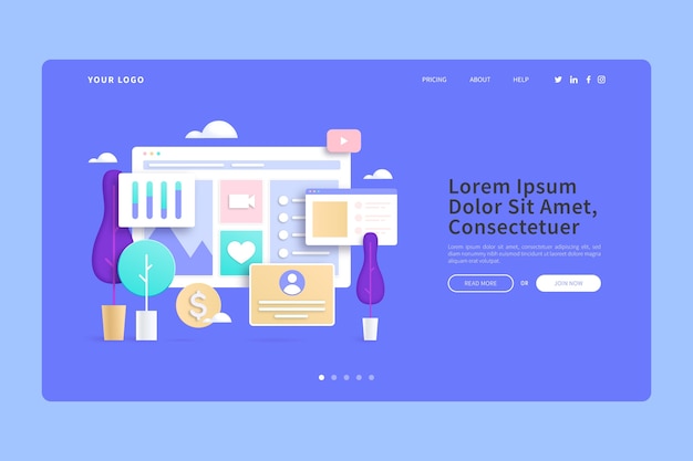 Online purchases from home 3d concepts landing page Free Vector