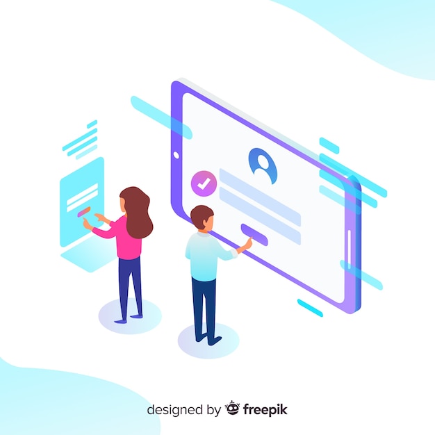 Online registration concept with isometric view Free Vector