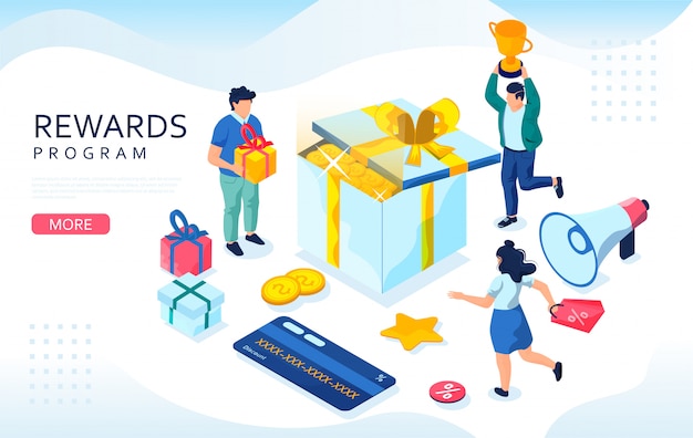 Online Rewards Isometric Concept Web Retail Customers Gift Boxes