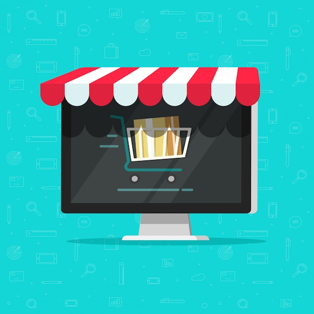 Premium Vector | Online shop or internet store as computer flat cartoon