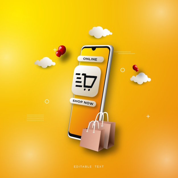 Premium Vector | Online shopping background, with a smartphone on a ...