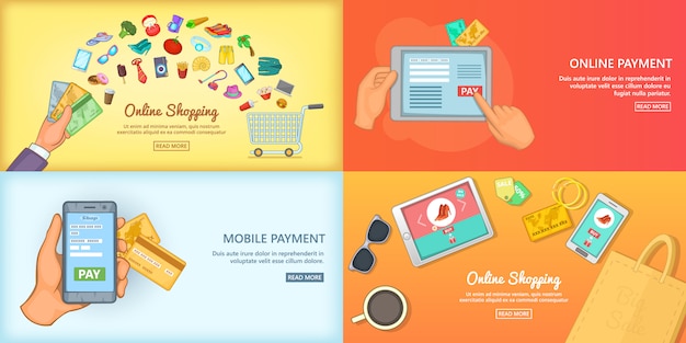  Online shopping banner  set Premium Vector