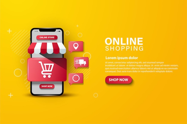  Online shopping depicts a trolley and a very fast shipping item Premium Vector