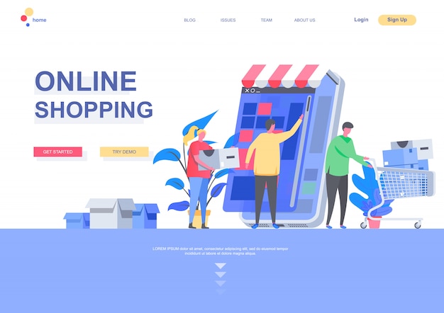 Online shopping flat landing page template. shopping mobile application ...