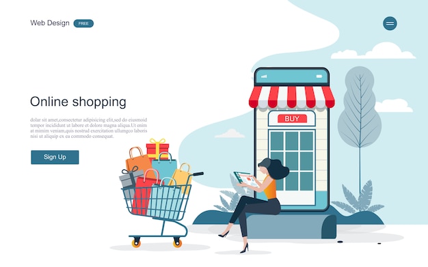 Premium Vector | Online shopping and services landing page