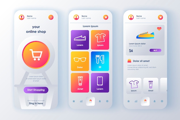 Premium Vector | Online shopping unique neomorphic kit. shopping app