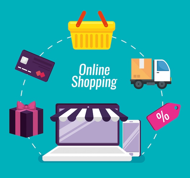 Online Shopping With Laptop And Smartphone Technology Free Vector On Freepik