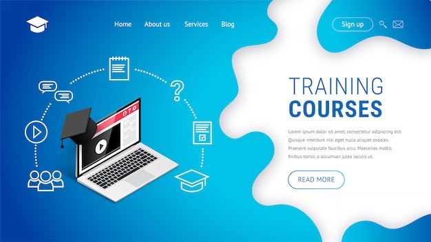 Download Premium Vector | Online training courses landing page design concept.