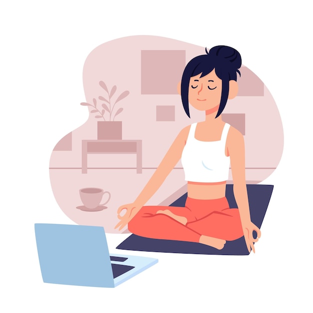 Online yoga class concept with laptop and woman Free Vector