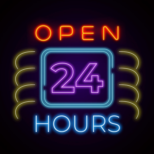 Premium Vector Open 24 Hours Neon Sign 5286
