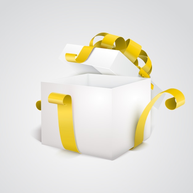 Premium Vector | Open 3d empty gift box with yellow ribbon