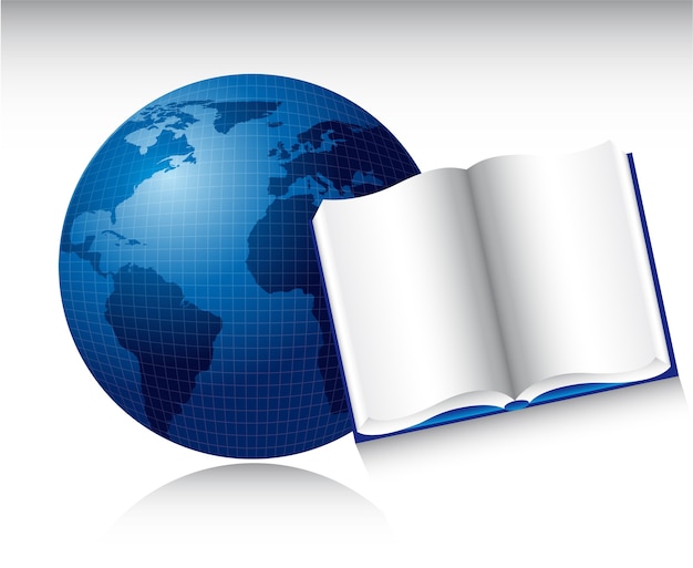 Open book over blue planet with shadow vector illustration Premium Vector