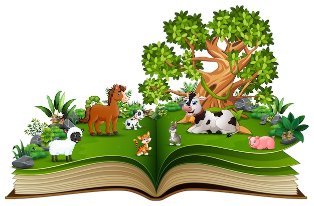 Open book with farm animal cartoon | Premium Vector