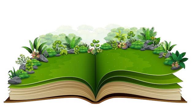 Open book with green plant of nature background | Premium Vector