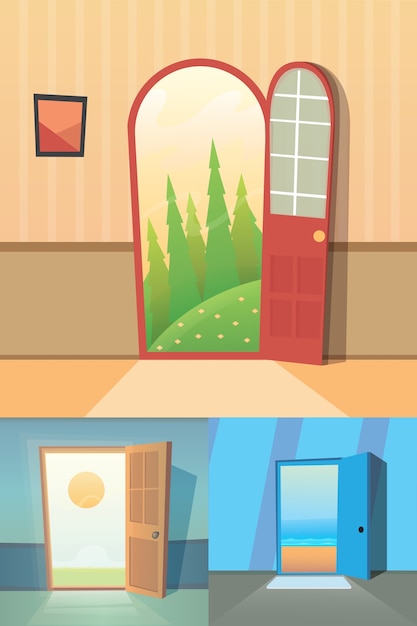 Premium Vector Open Door Cartoon Collection Set Of Four Cute Doors