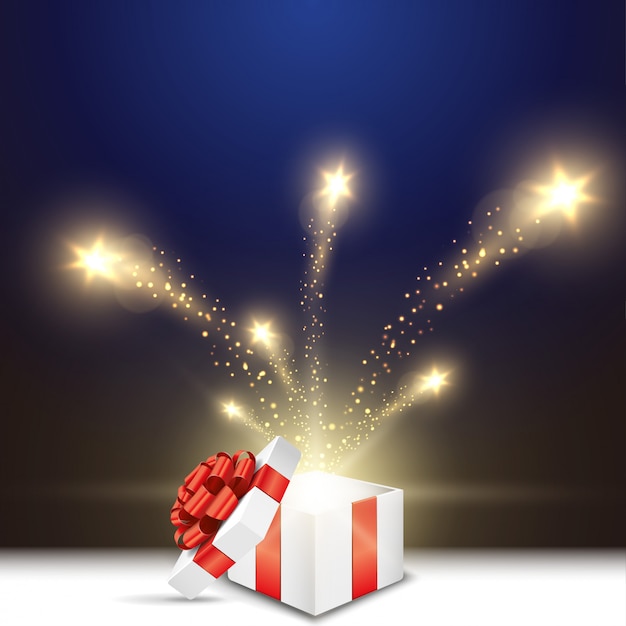 Open Gift Box With Sparkle Star Light Premium Vector