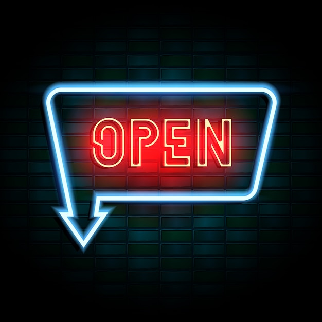 Premium Vector Open Neon Sign On Brick Wall 