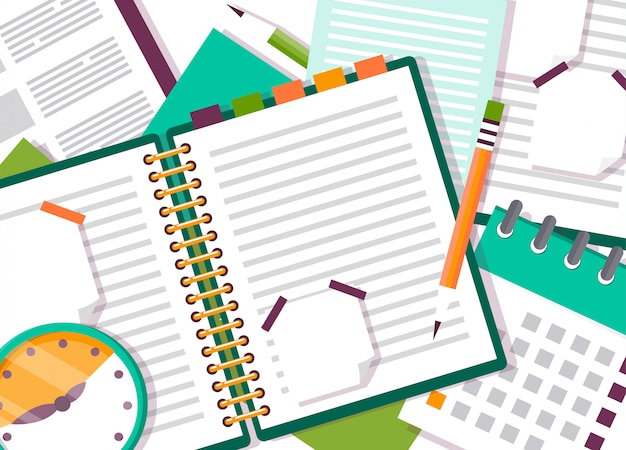 An open notebook or diary with notes. Premium Vector