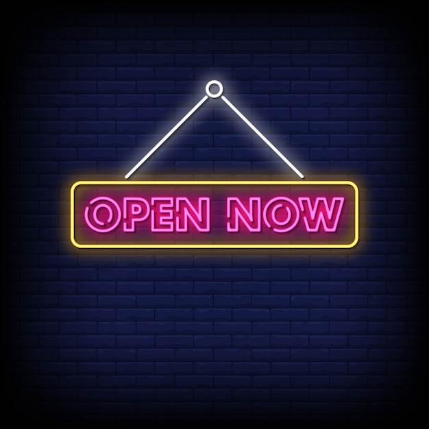 Open now neon signs style text vector Vector | Premium Download