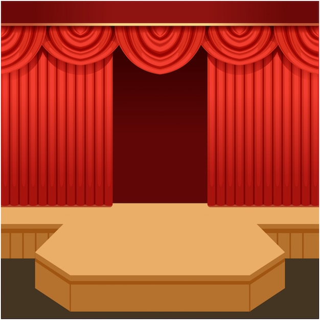 Premium Vector | Open theater scene with red curtain and fashion podium ...