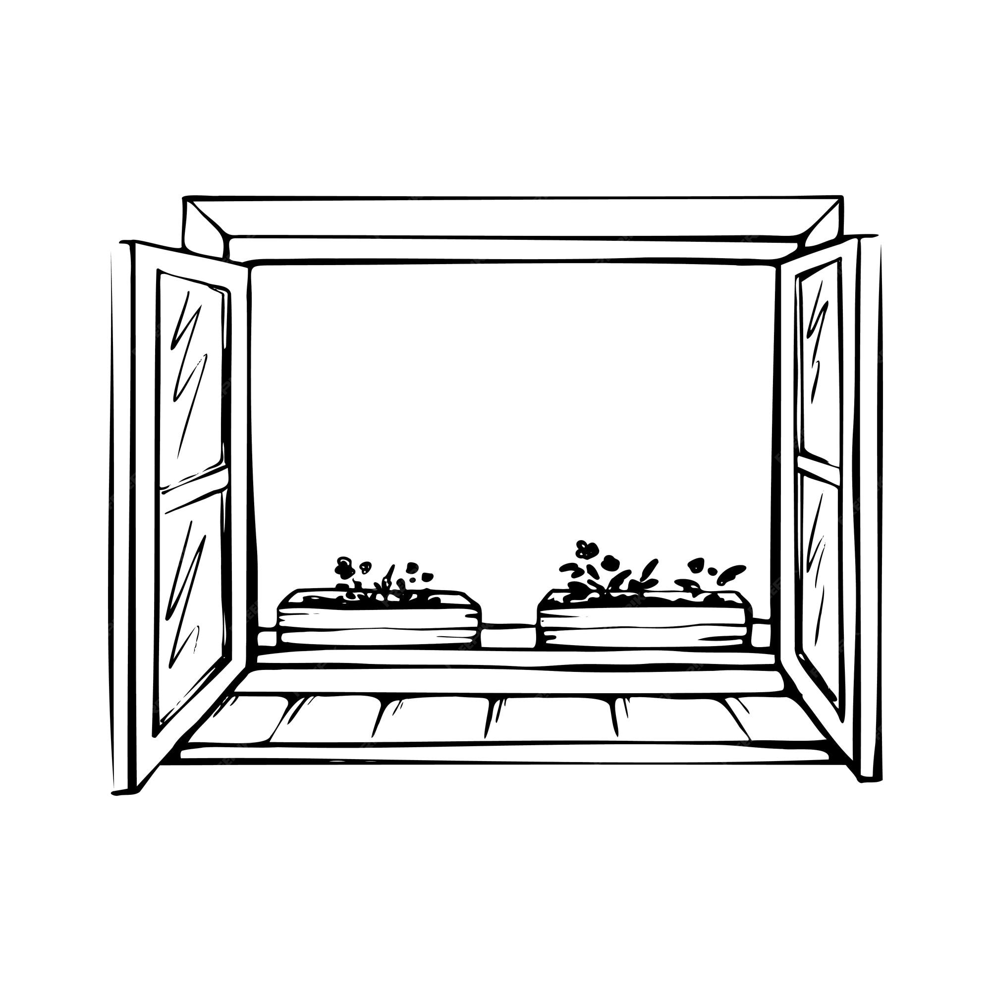 Premium Vector Open window and flowers sketch. interior of room from