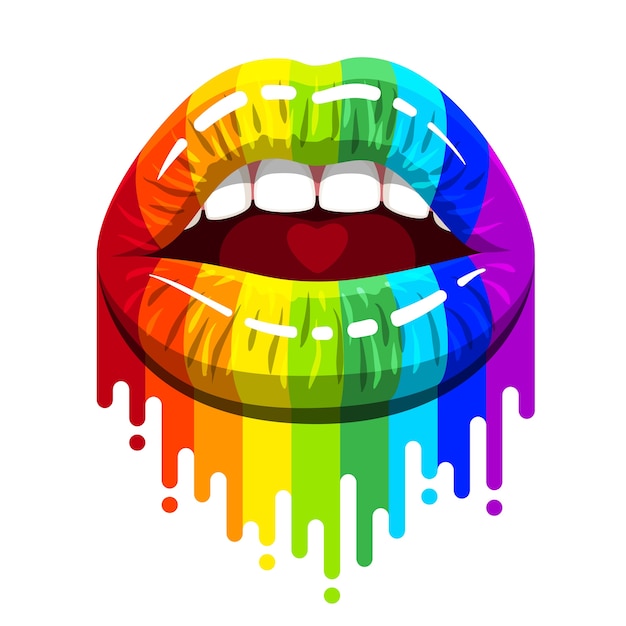 Premium Vector | Open woman mouth with rainbow color glossy lips and ...