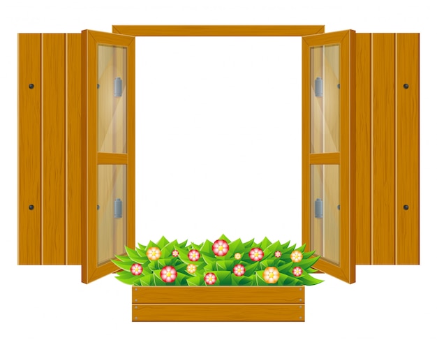 Premium Vector | Open wooden window with shutters and transparent glass for  design vector illustration