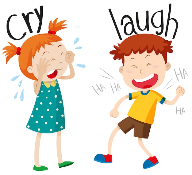 Opposite Adjectives Cry And Laugh Vector | Free Download