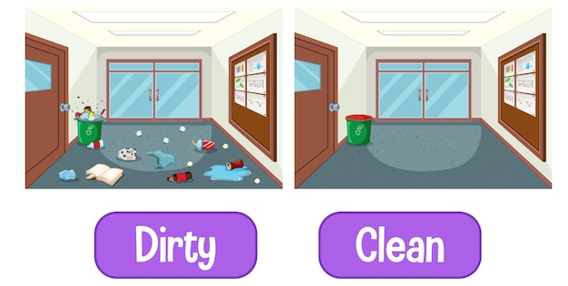 Free Vector Opposite Adjectives Words With Dirty And Clean