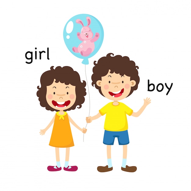 プレミアムベクター 向かい合った男の子と女の子のイラスト